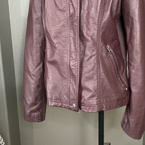 R. D Style Rhonda Maroon Faux Leather Moto Jacket - Picture 4 of 15